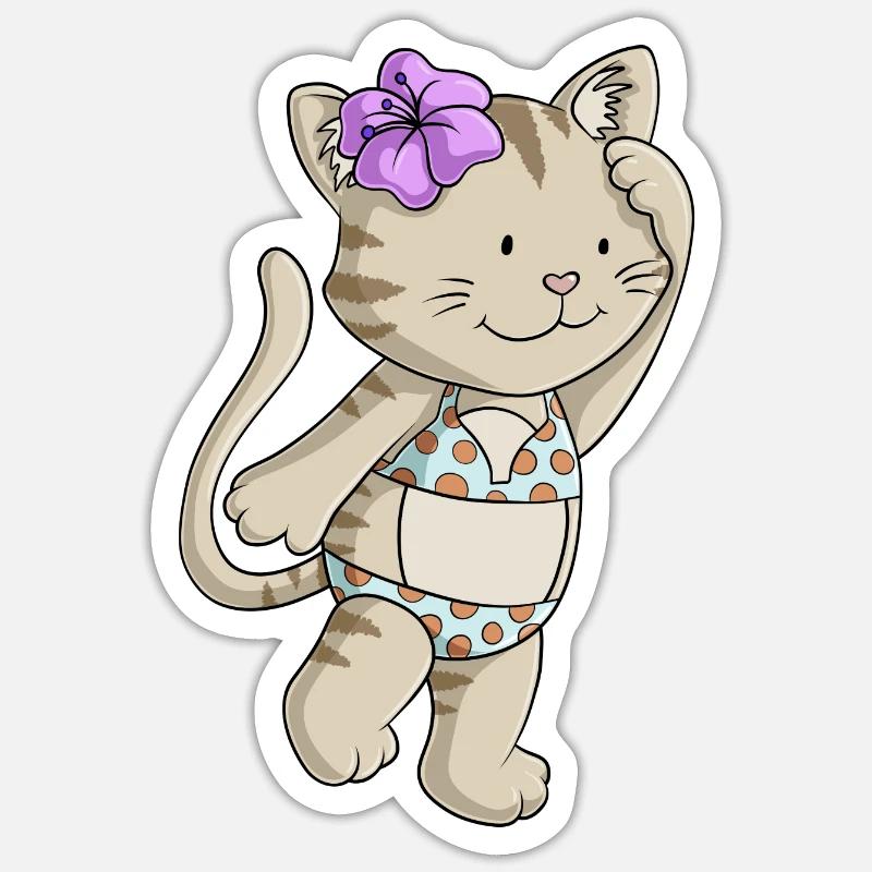 Bikini Katze Comic Sticker Größe S (10 x 10 cm)