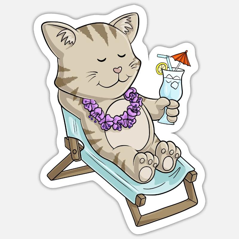 Sunbathing comic cat - Sticker size S (10 x 10 cm) - white matte