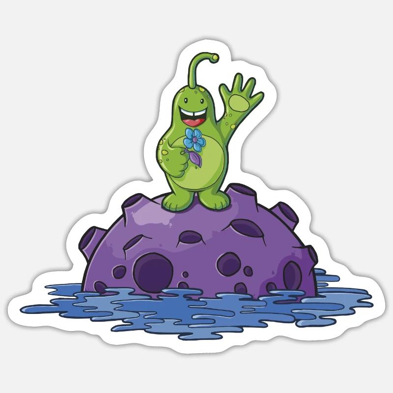 Süßes Comic Alien - Sticker Größe S (10 x 10 cm) - Mattweiß