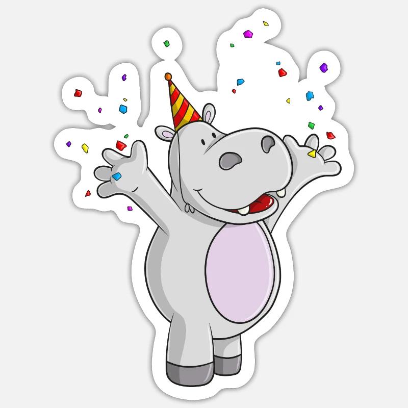 Party hippo comic - Sticker size S (10 x 10 cm) - white matte
