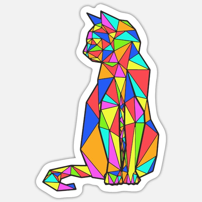 ORIGAMI CHAT MULTICOLORE - Sticker taille S (10 x 10 cm) - blanc mat