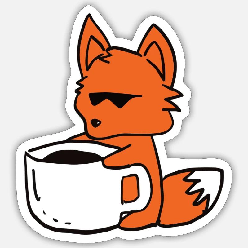 Coffee fox drinking tired tomorrow Sticker size S (10 x 10 cm)