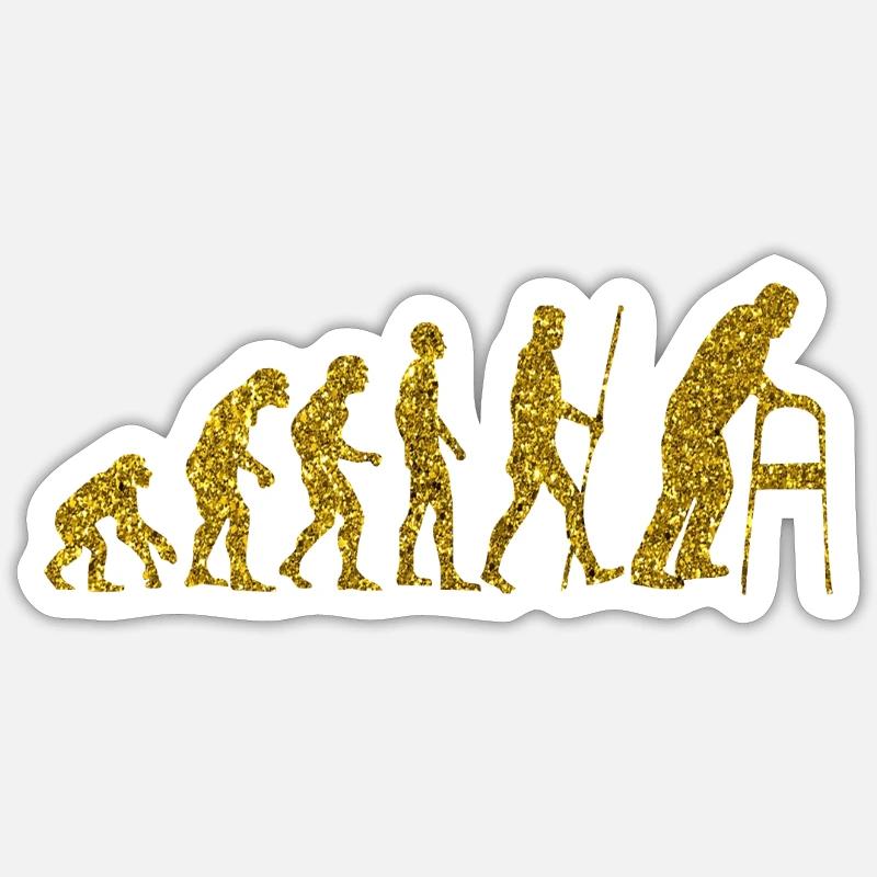 Evolution Alter Mann Golden Glitter Effekt - Sticker Größe S (10 x 10 cm) - Mattweiß