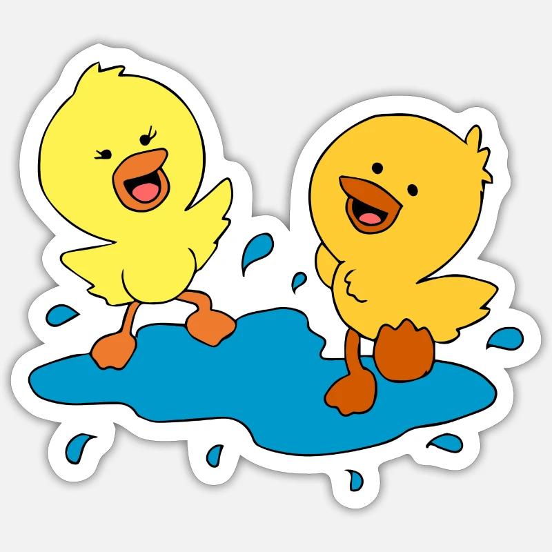 canetons doux éclaboussures dans une flaque d'eau Sticker taille S (10 x 10 cm)
