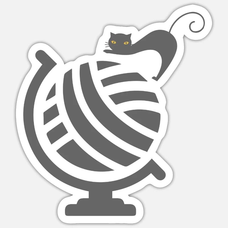 Chat mignon sur le Globe Sticker taille S (10 x 10 cm)