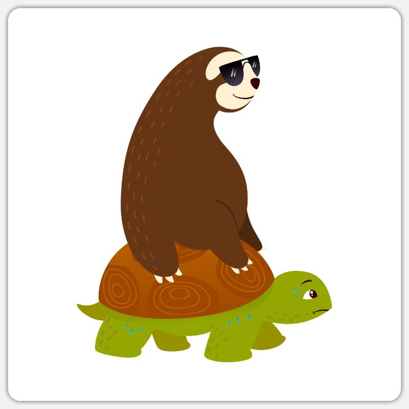Sloth Riding On Turtle - Sticker Größe S (10 x 10 cm) - Mattweiß