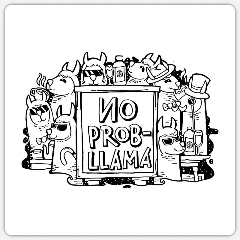 Lama Alpaka No Prob-Llama Doodle - Sticker Größe S (10 x 10 cm) - Mattweiß