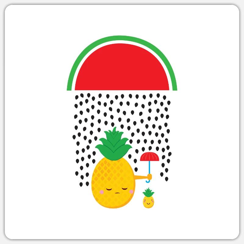Ananas, pastèque, pluie - Sticker taille S (10 x 10 cm) - blanc mat