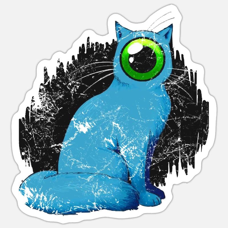 Cyclope chat Weird - Sticker taille S (10 x 10 cm) - blanc mat