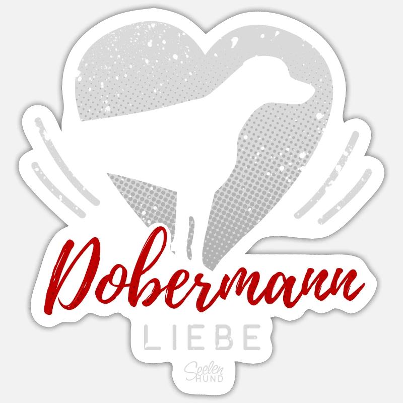 Dobermann Liebe mit Herz - Sticker Größe S (10 x 10 cm) - Mattweiß