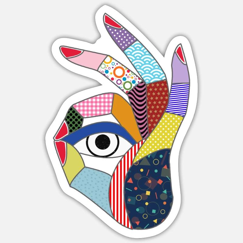 yeux regarde à travers une main dans le pop art style - Sticker taille S (10 x 10 cm) - blanc mat