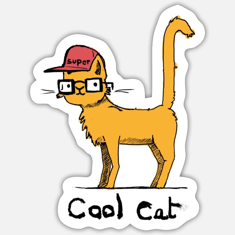 Coole Katze - Sticker Größe S (10 x 10 cm) - Mattweiß