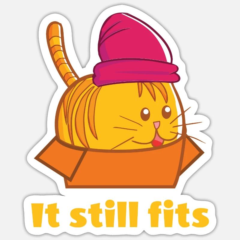 Il convient toujours - Chat épais dans le carton - Sticker taille S (10 x 10 cm) - blanc mat