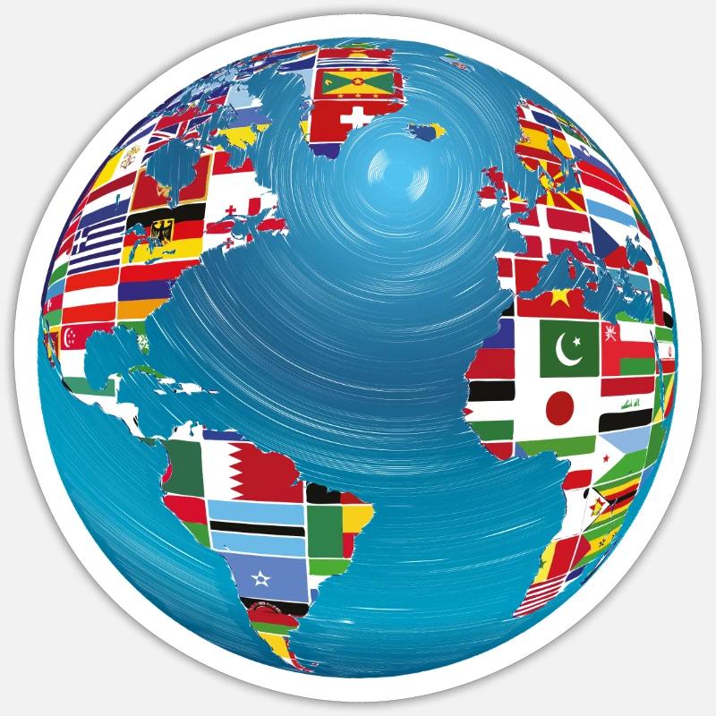 World map globe earth globe country flags continents - Sticker size S (10 x 10 cm) - white matte