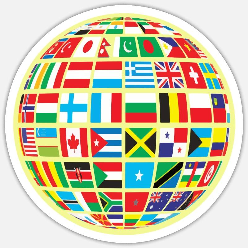 World map globe earth globe country flags continents - Sticker size S (10 x 10 cm) - white matte