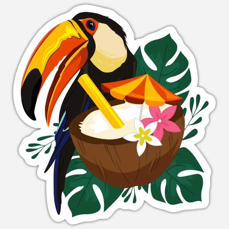 Toucan Summer - affiche - Sticker taille S (10 x 10 cm) - blanc mat