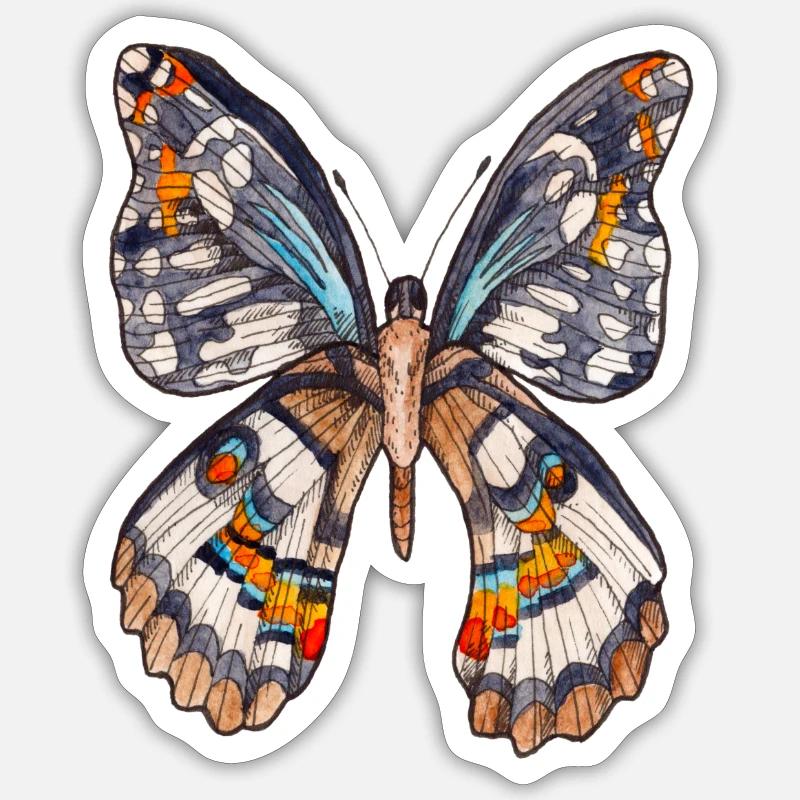 Papillon brun - Sticker taille S (10 x 10 cm) - blanc mat