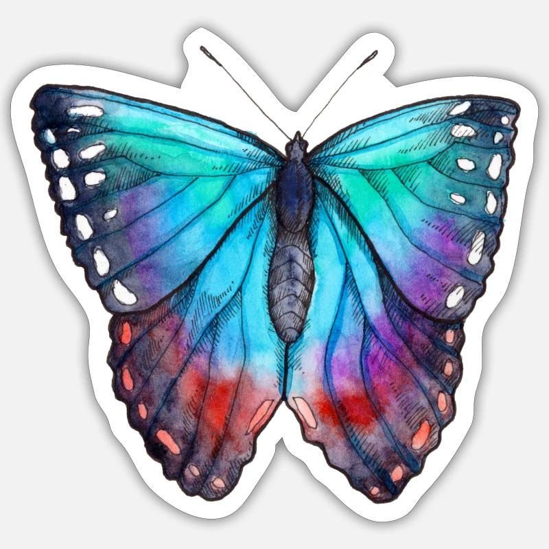 Papillon bleu - Sticker taille S (10 x 10 cm) - blanc mat