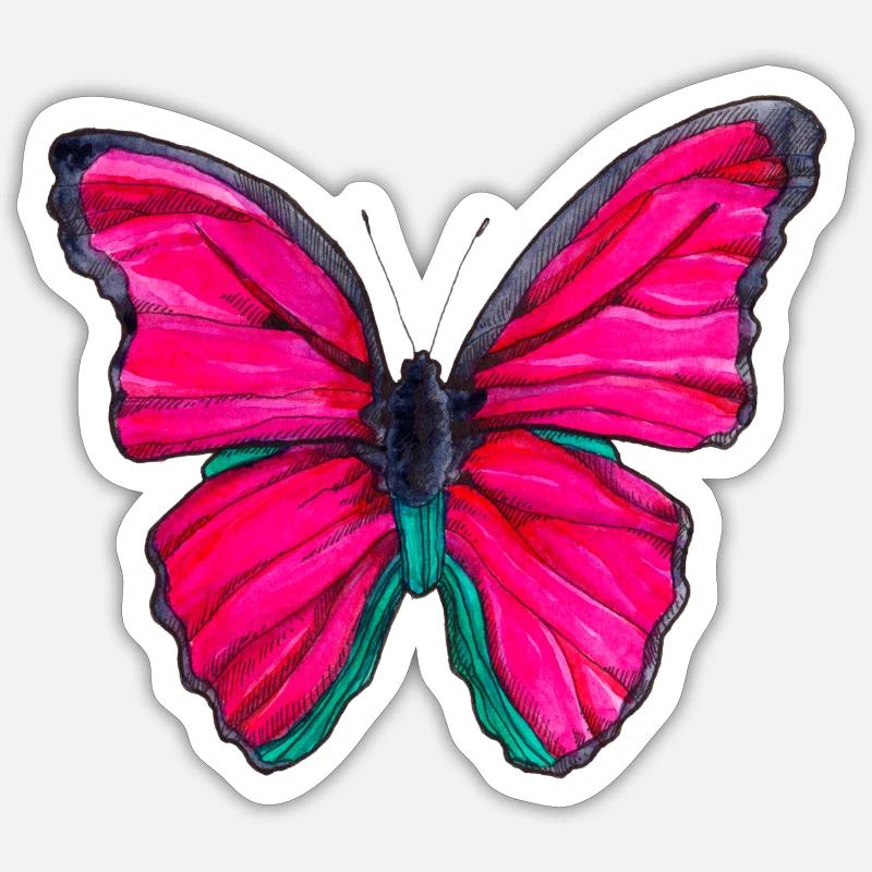 Papillon rose - Sticker taille S (10 x 10 cm) - blanc mat