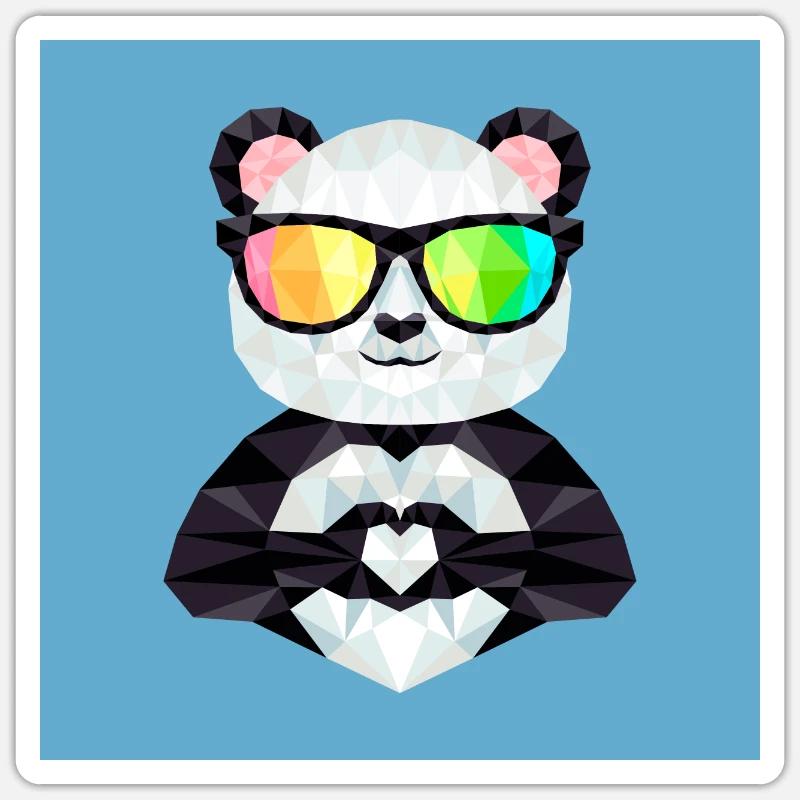 Panda With Rainbow Sunglasses Low Poly Style - Sticker Größe S (10 x 10 cm) - Mattweiß