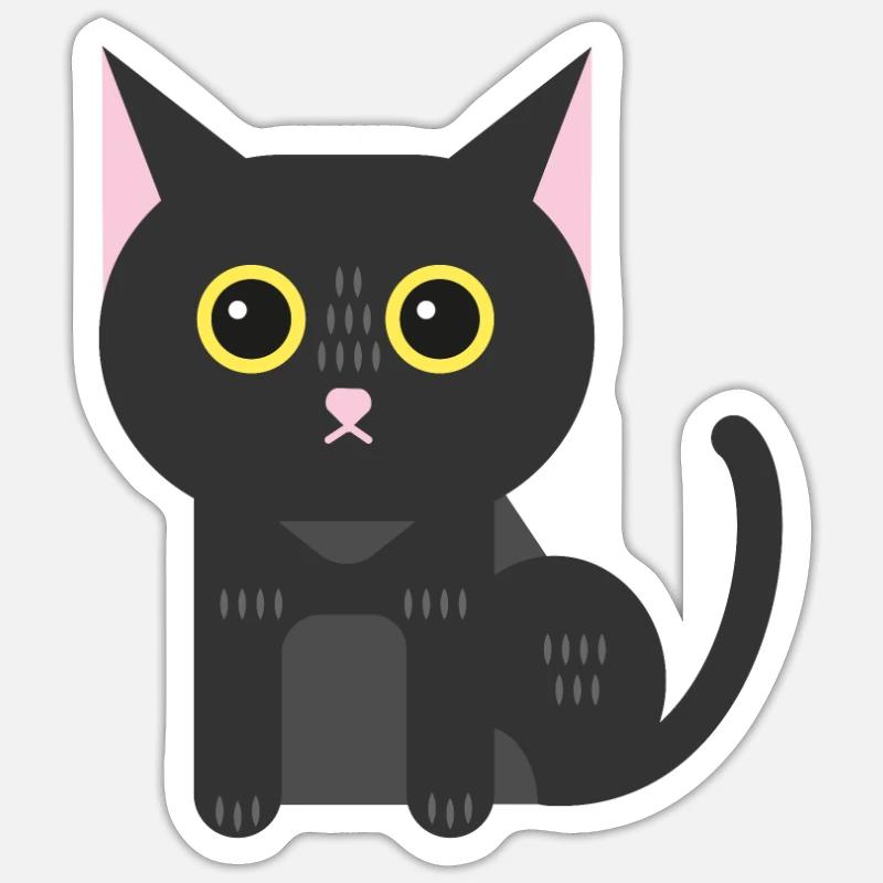 Chat noir chaton chat - Sticker taille S (10 x 10 cm) - blanc mat