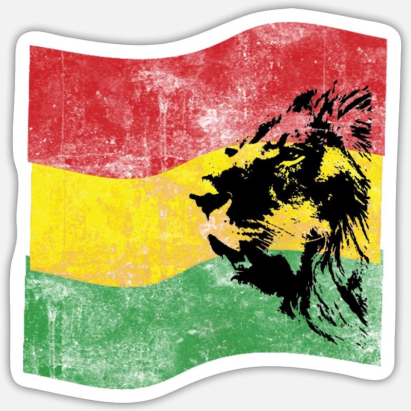 Lion Reggae Drapeau - Sticker taille S (10 x 10 cm) - blanc mat