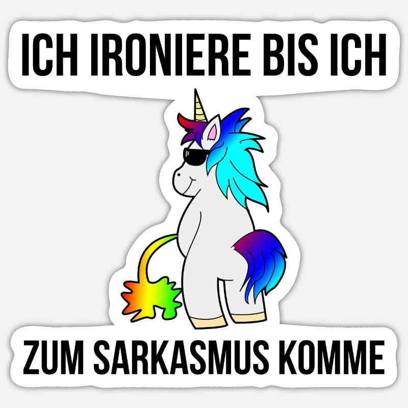 Ich Ironiere bis ich zu Sarkasmus Einhorn Geschenk - Sticker Größe S (10 x 10 cm) - Mattweiß