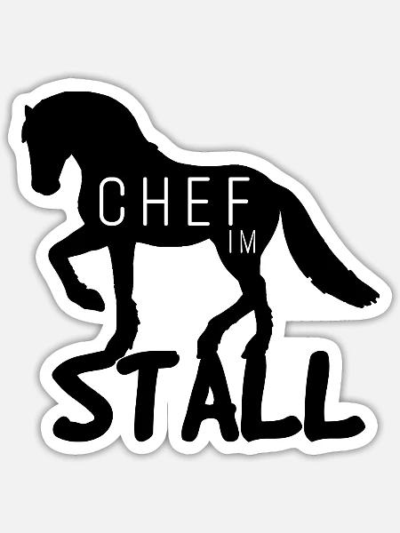 Chef im Stall Reiterhof Reitverein Pferd - Sticker Größe S (10 x 10 cm) - Mattweiß