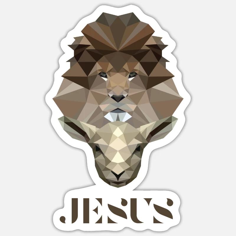 Der Löwe & Das Lamm - Jesus - Poly Design - Sticker Größe S (10 x 10 cm) - Mattweiß