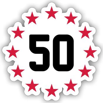 50 years - Sticker size S (10 x 10 cm) - white matte - Front