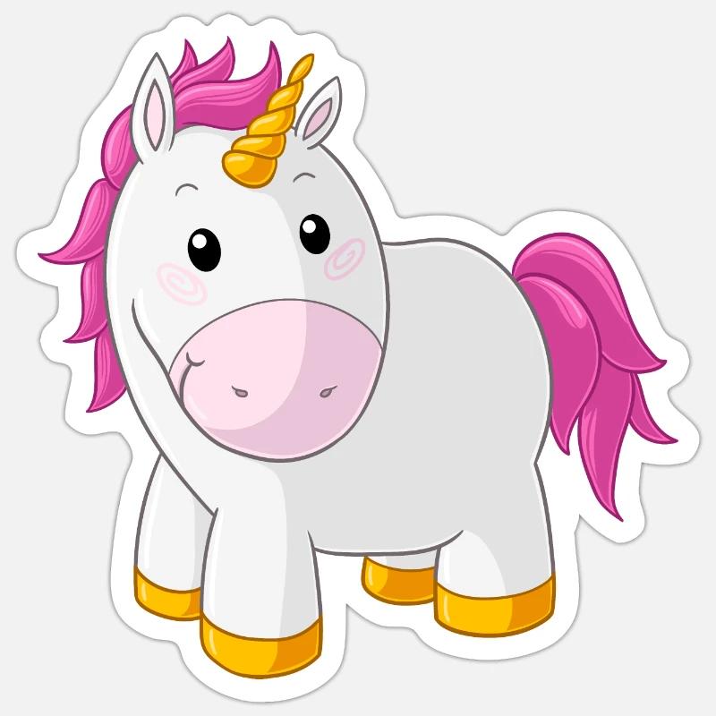 Pinkes glückliches Comic Einhorn - Sticker Größe S (10 x 10 cm) - Mattweiß