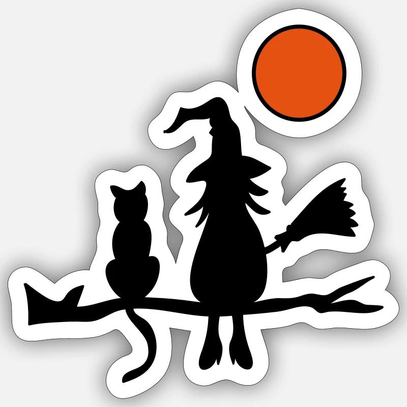 Sorcière avec chat Sticker taille S (10 x 10 cm)