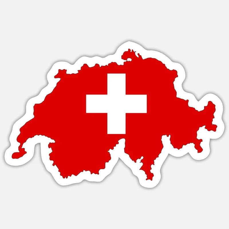 Drapeau de la Suisse et carte de la Suisse - Sticker taille S (10 x 10 cm) - blanc mat