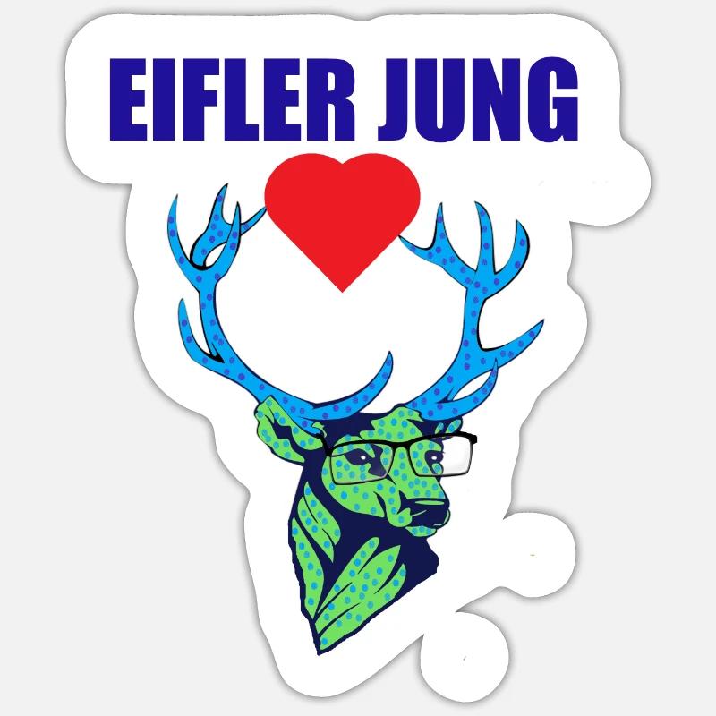 Eifler Jung, Hirsch mit Herz -Eifel Geschenke - Sticker Größe S (10 x 10 cm) - Mattweiß