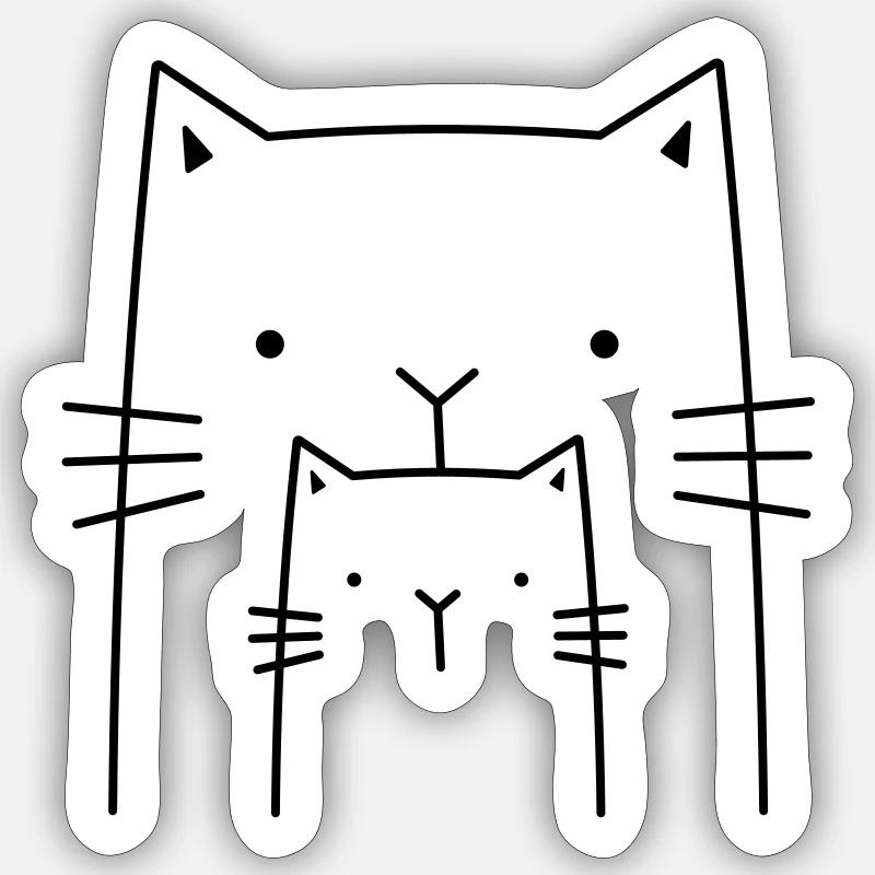 2 cats - drawing gift for cat owners - Sticker size S (10 x 10 cm) - white matte