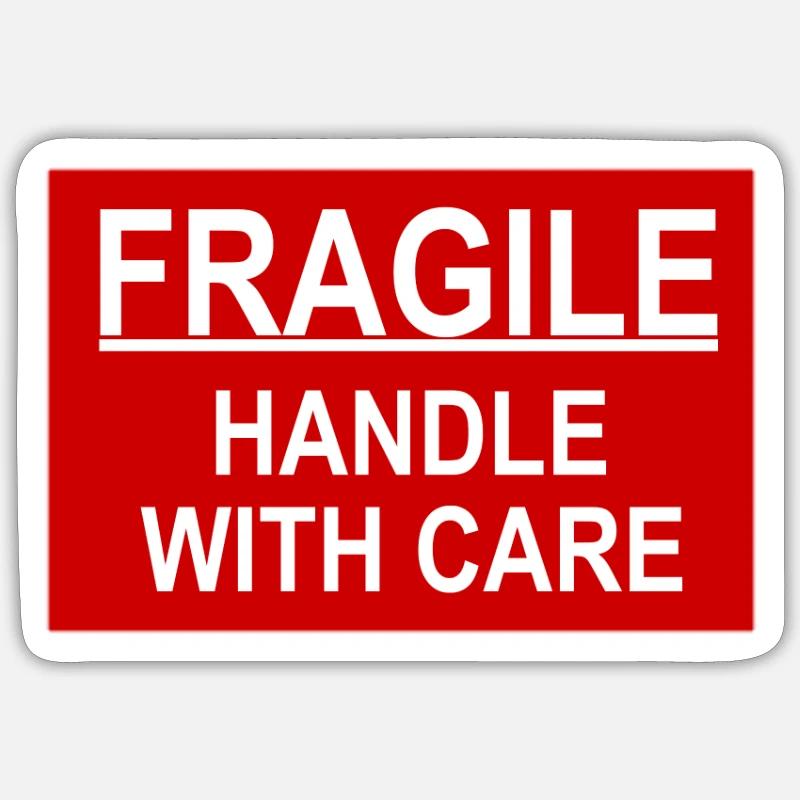 fragile handle with care red - Sticker taille S (10 x 10 cm) - blanc mat