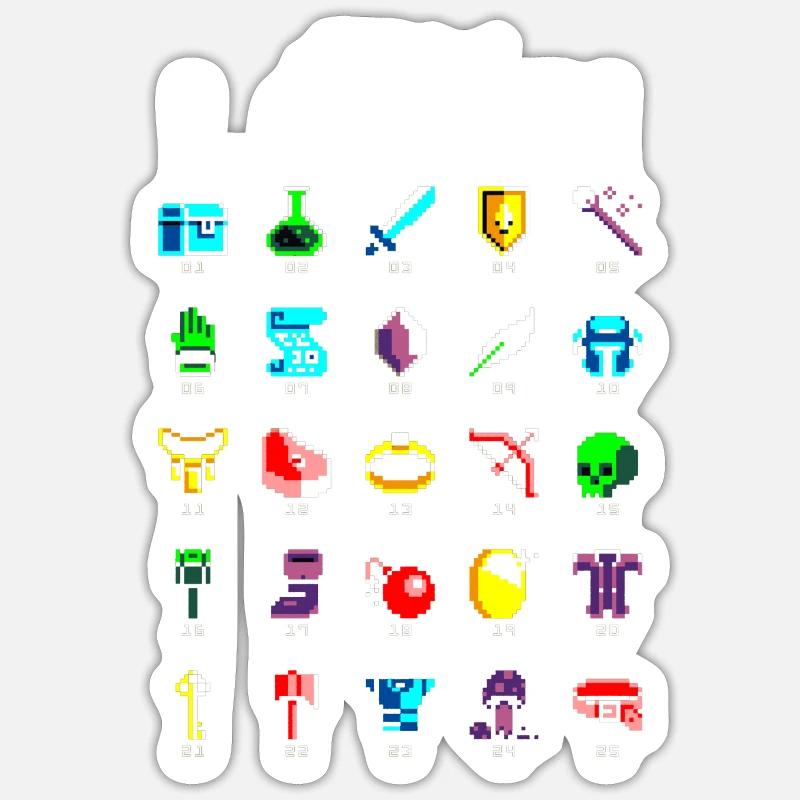 8bit Pixel Sammlung von Beute Gamer Nerd - Sticker Größe S (10 x 10 cm) - Mattweiß