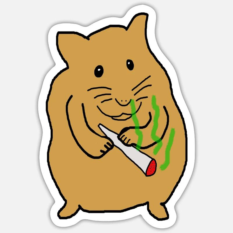 Kiffender Hamster - Sticker Größe S (10 x 10 cm) - Mattweiß