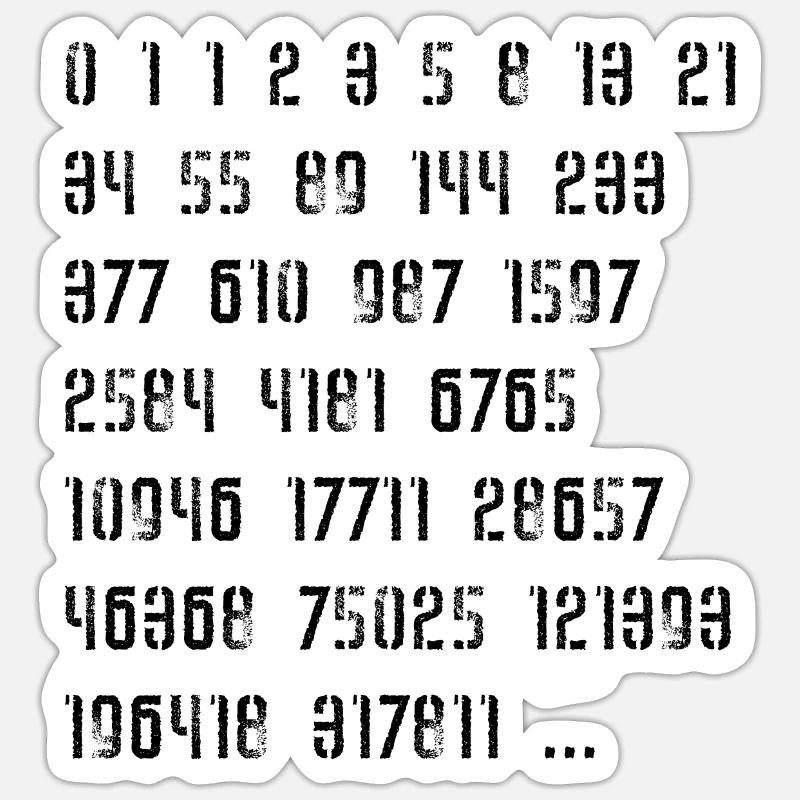 Fibonacci Sequence of Numbers - Sticker size S (10 x 10 cm) - white matte