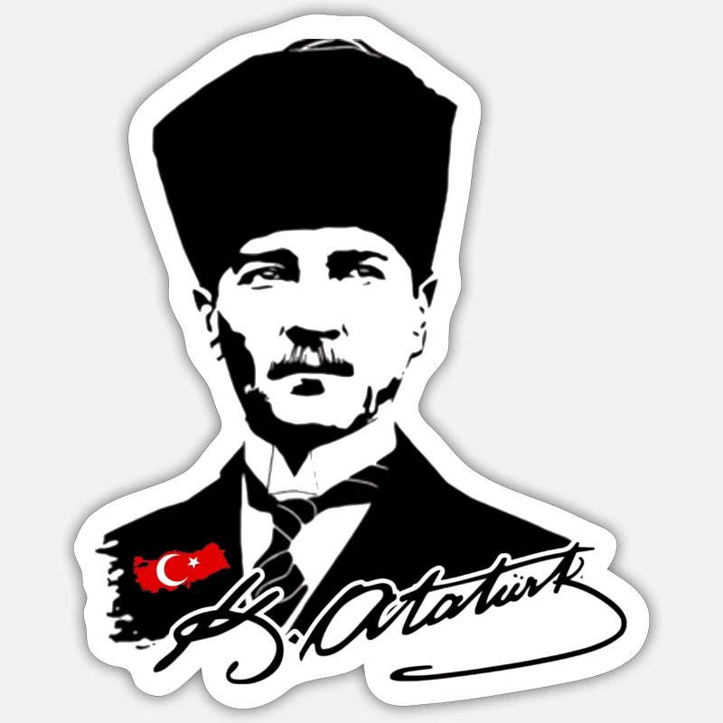 Silhouette d’Atatürk avec drapeau turc - Sticker taille S (10 x 10 cm) - blanc mat