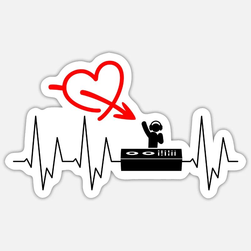 Techno - Mischpult - Schalplatten - DJ - Kopfhörer - Sticker Größe S (10 x 10 cm) - Mattweiß