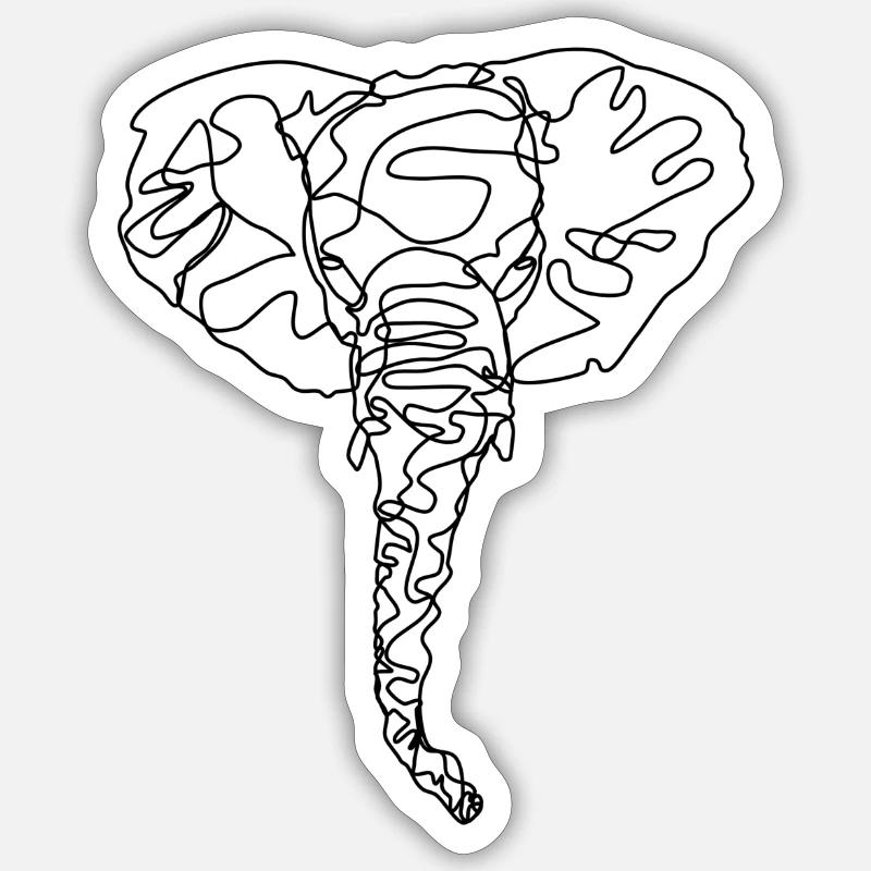 Elefant mit einer Linie - Sticker Größe S (10 x 10 cm) - Mattweiß