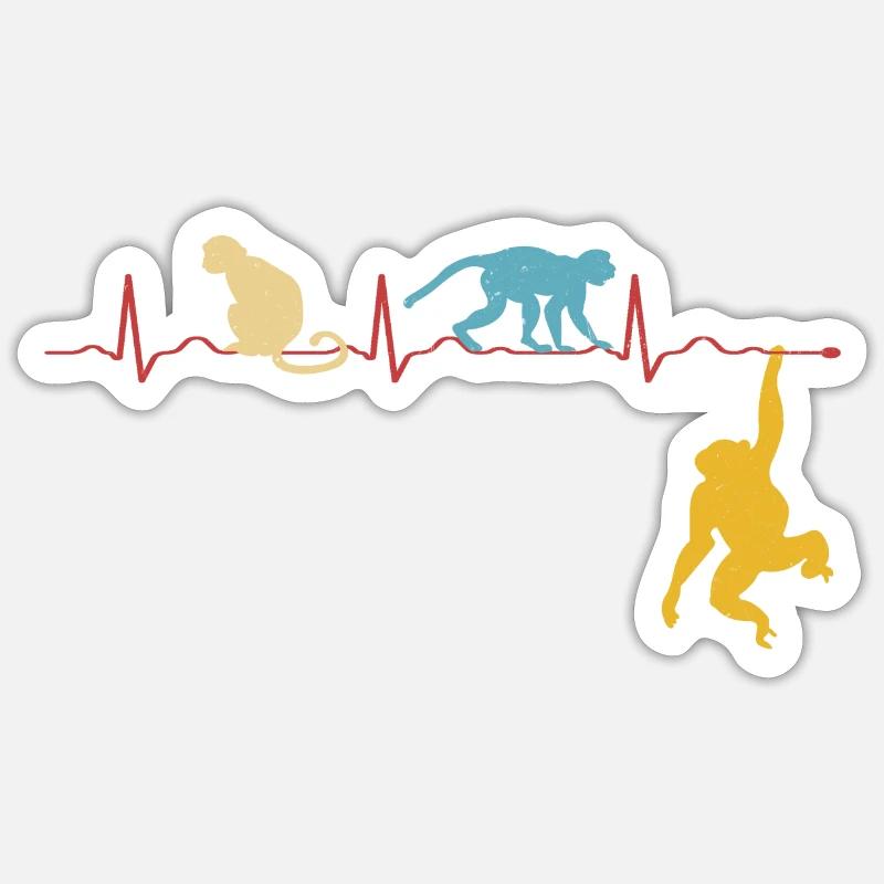 Monkey Heartbeat Zoo Monkey Animals Monkey Retro - Sticker size S (10 x 10 cm) - white matte