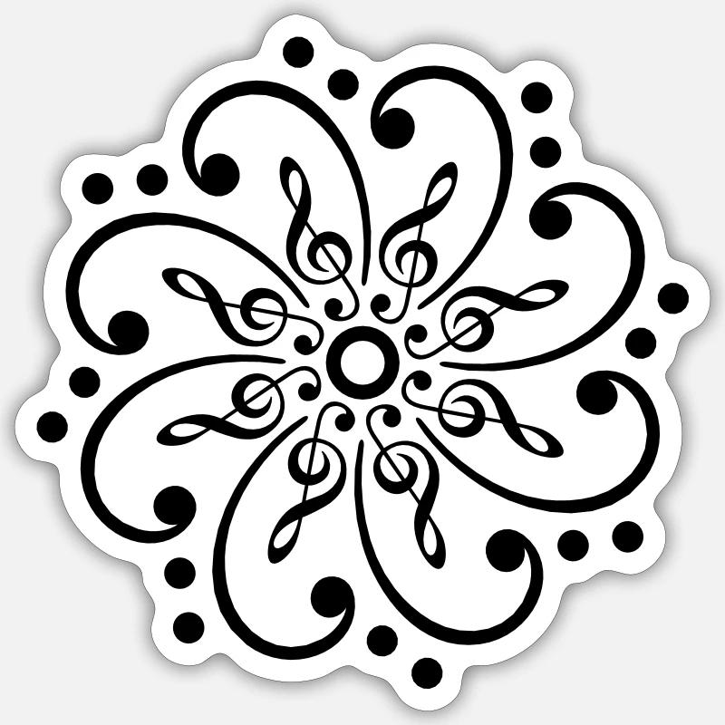 Basse & clef de sol, musique mandala, note, treble Sticker taille S (10 x 10 cm)