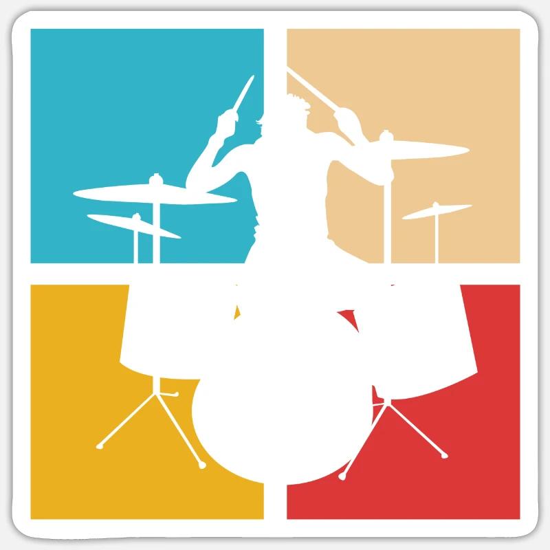 Retro drummer - Sticker size S (10 x 10 cm) - white matte