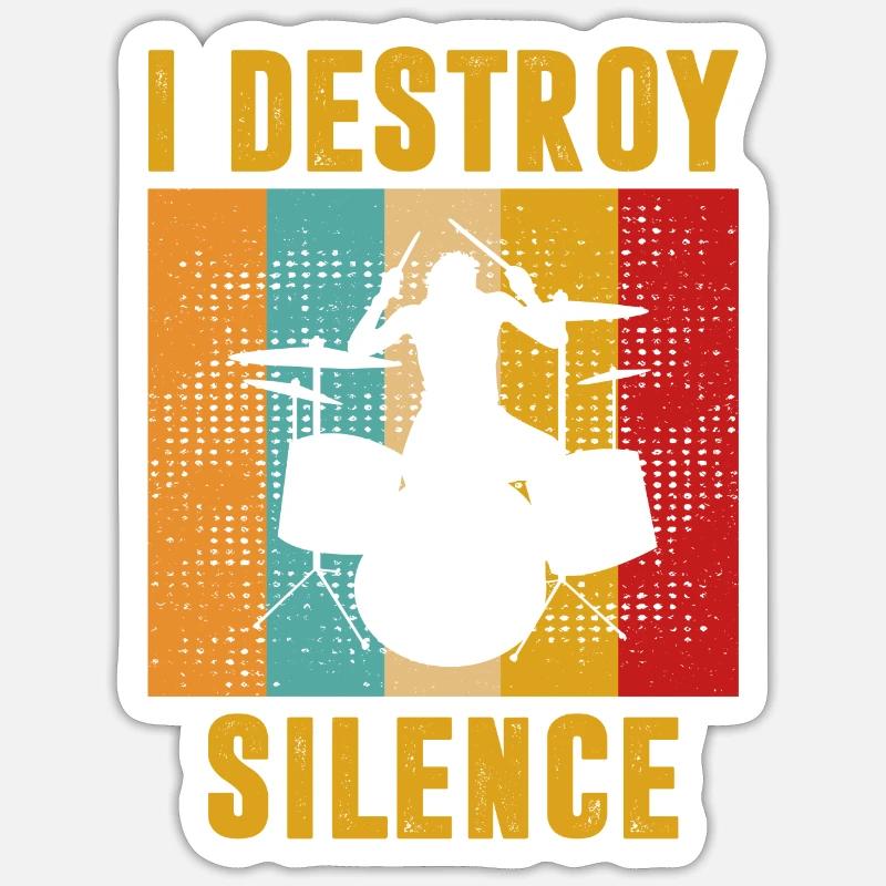 Retro Drum Drummer Batteur Rocker - Sticker taille S (10 x 10 cm) - blanc mat