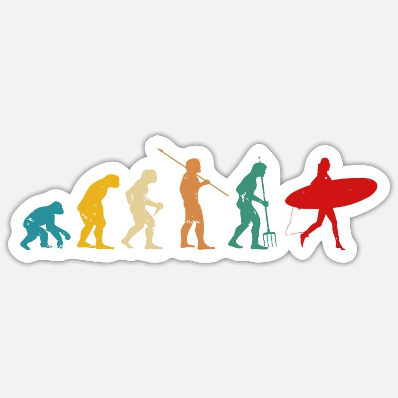 Retro Evolution Surfer - Sticker Größe S (10 x 10 cm) - Mattweiß
