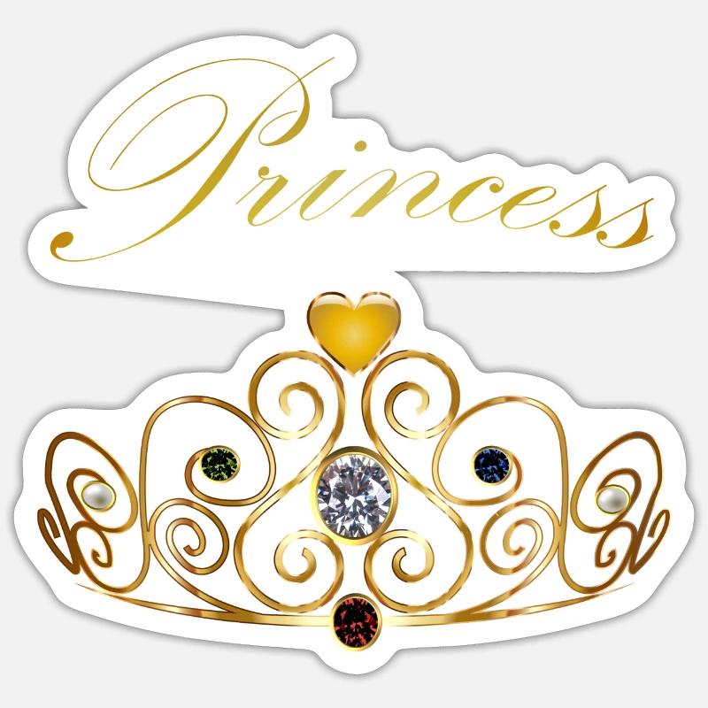 Princess Queen Gold Crown Tiara Gems Beads - Sticker size S (10 x 10 cm) - white matte