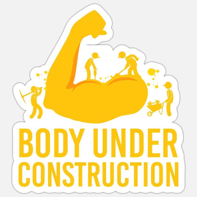 Bodybuilder Body Under Construction - Geschenkidee - Sticker Größe S (10 x 10 cm) - Mattweiß