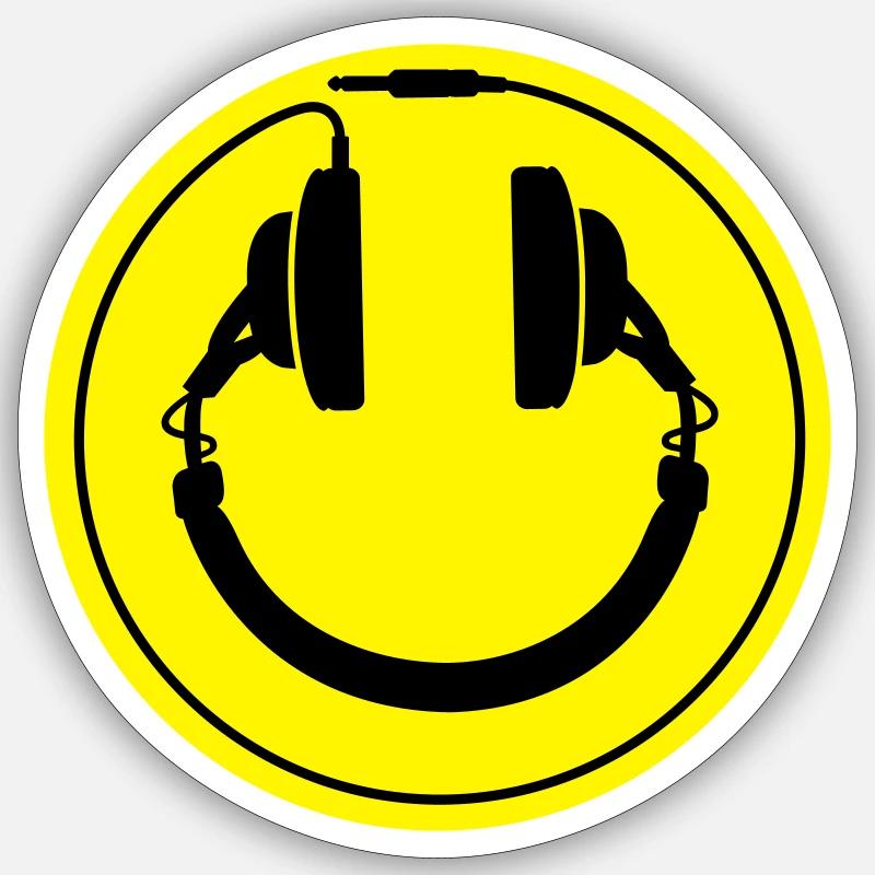 Smiley-Kopfhörer - Sticker Größe S (10 x 10 cm) - Mattweiß